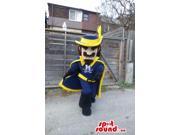 Musketeer Character Canadian SpotSound Mascot In Blue And Yellow With Logo