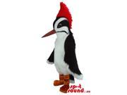 Exotic White And Black Bird Canadian SpotSound Mascot With Long Beak And A Red Comb