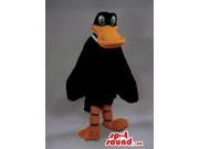 Soft Black Duck Canadian SpotSound Mascot With A Large Orange Beak And Green Eyes