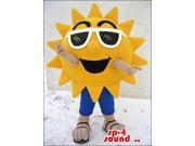 Yellow Bright Sun Plush Canadian SpotSound Mascot Dressed In White Sunglasses