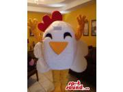 Cartoon Peculiar White Hen Plush Canadian SpotSound Mascot With A Huge Head