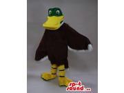 Soft Black Duck Canadian SpotSound Mascot With A Large Orange Beak And Green Head