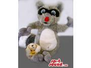 Grey Raccoon Plush Canadian SpotSound Mascot Toy Gadget With Small Bunny