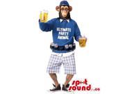 Chimpanzee Adult Size Costume Dressed In Gear And Carrying Beers