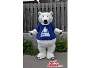 White Large Bear Plush Canadian SpotSound Mascot Dressed In A Blue T Shirt