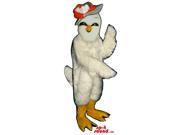 All White Girl Bird Plush Canadian SpotSound Mascot Dressed In A Red Feather Hat