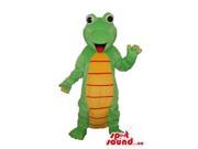 Cute Cartoon Green Alligator Plush Canadian SpotSound Mascot With A Yellow Belly