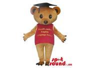 Bear Plush Canadian SpotSound Mascot Dressed In A T Shirt With Text And School Hat