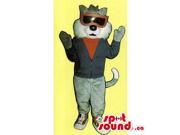 Customised Grey Cat Canadian SpotSound Mascot Dressed In Clothes And Sunglasses