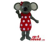 Grey Girl Koala Plush Canadian SpotSound Mascot Dressed In A Red And White Dots Dress