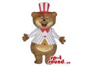 Brown Large Bear Plush Canadian SpotSound Mascot Dressed In Circus Clothes And A Top Hat