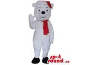 Cute White Teddy Bear Plush Canadian SpotSound Mascot Dressed In A Red Winter Scarf