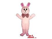 Cute All Pink Rabbit Plush Canadian SpotSound Mascot Dressed In A Large Bow Tie