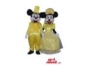 Mickey And Minnie Mouse Disney Characters Dressed In Yellow Gear
