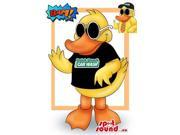 Duck Animal Canadian SpotSound Mascot Drawing Dressed In A Black T Shirt With Logo