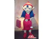 Dwarf Girl Canadian SpotSound Mascot With Blue Hair And A Shopping Bag