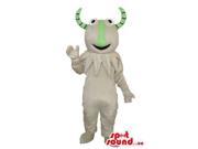Fairy Tale White Goat Plush Canadian SpotSound Mascot With Curled Green Horns