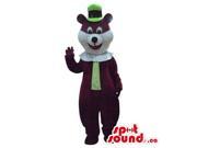 Brown And White Bear Plush Canadian SpotSound Mascot Dressed In A Green Hat And Tie