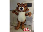 Brown Cute Tiger Animal Canadian SpotSound Mascot With A Woolly White Belly