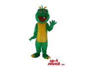 Green Monster Plush Canadian SpotSound Mascot With A Yellow Belly And Large Mouth