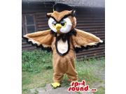 Customised Brown And White Owl Bird Canadian SpotSound Mascot With Yellow Beak