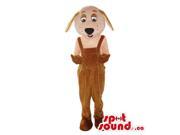 Cute White Dog Plush Canadian SpotSound Mascot Dressed In Brown Overalls