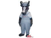 Customised Donkey Plush Canadian SpotSound Mascot In Blue Overalls With Text