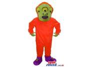 Flashy Orange Three Eyed Alien US SpotSound Mascot With A Green Face
