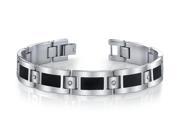 Men s ID Bracelet with Black Accent Stainless Steel