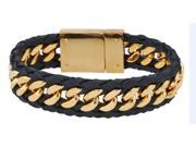 Men s Stainless Steel Yellow and Black Leather Bracelet