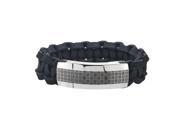 Men s Stainless Steel Checkerboard Black Leather Bracelet