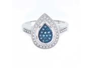 Blue Diamond Pear Drop Ring in Sterling Silver 0.12 carats