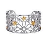 Diamond Cuff Flower Bracelet in Sterling Silver 14k 0.11 cts