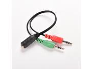 3.5mm Female to 2 Dual Male Jack Plug Audio Stereo Headset Mic Splitter Cable