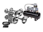 Train Air Horn Kit Four Huge Trumpets 12 Volt Heavy Duty 150 PSI Compressor