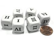 Set of 6 Roman Numerals I VI 1 6 16mm Six Sided Dice White with Black Numbers