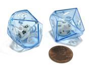 Set of 2 D10 26mm Double Dice 2 In 1 Dice White Inside Translucent Blue Die