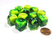 Gemini 16mm D6 Chessex Dice Block 12 Dice Green Yellow with Silver Pips