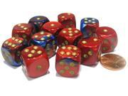Gemini 16mm D6 Chessex Dice Block 12 Dice Blue Red with Gold Pips