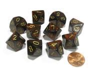 Set of 10 Chessex Scarab D10 Dice Blue Blood with Gold Numbers