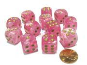Holiday 16mm D6 Chessex Dice Block 12 Dice Easter Pink with Gold Pips