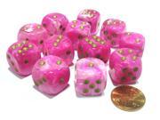 Vortex 16mm D6 Chessex Dice Block 12 Dice Pink with Gold Pips