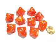 Set of 10 Chessex Vortex D10 Dice Solar Orange with White Numbers