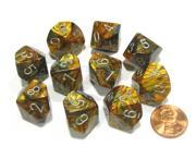 Set of 10 Chessex Lustrous D10 Dice Gold with Silver Numbers