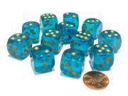 Borealis 16mm D6 Chessex Dice Block 12 Dice Teal with Gold Pips