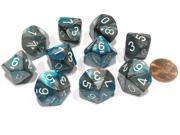 Set of 10 Chessex Gemini D10 Dice Steel Teal with White Numbers