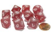 Set of 10 Chessex Frosted D10 Dice Red with White Numbers