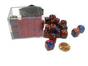 Gemini 12mm D6 Chessex Dice Block 36 Dice Blue Red with Gold Pips