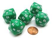 Set of 5 D24 Opaque 24mm 24 Sided Gaming Koplow Dice Green with White Numbers