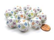 Set of 10 D20 19mm Opaque Rainbow Dice White with Multicolor Pips